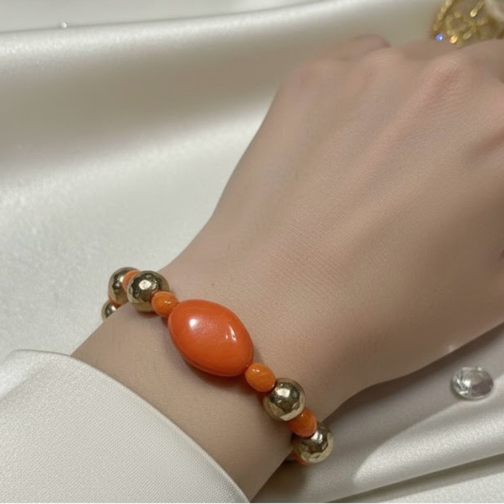 Chic Orange and Gold Beaded Bracelet